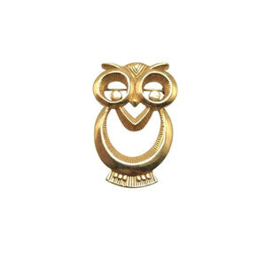 Avon Owl Smooth Textured Brooch Pin Gold Tone Vintage